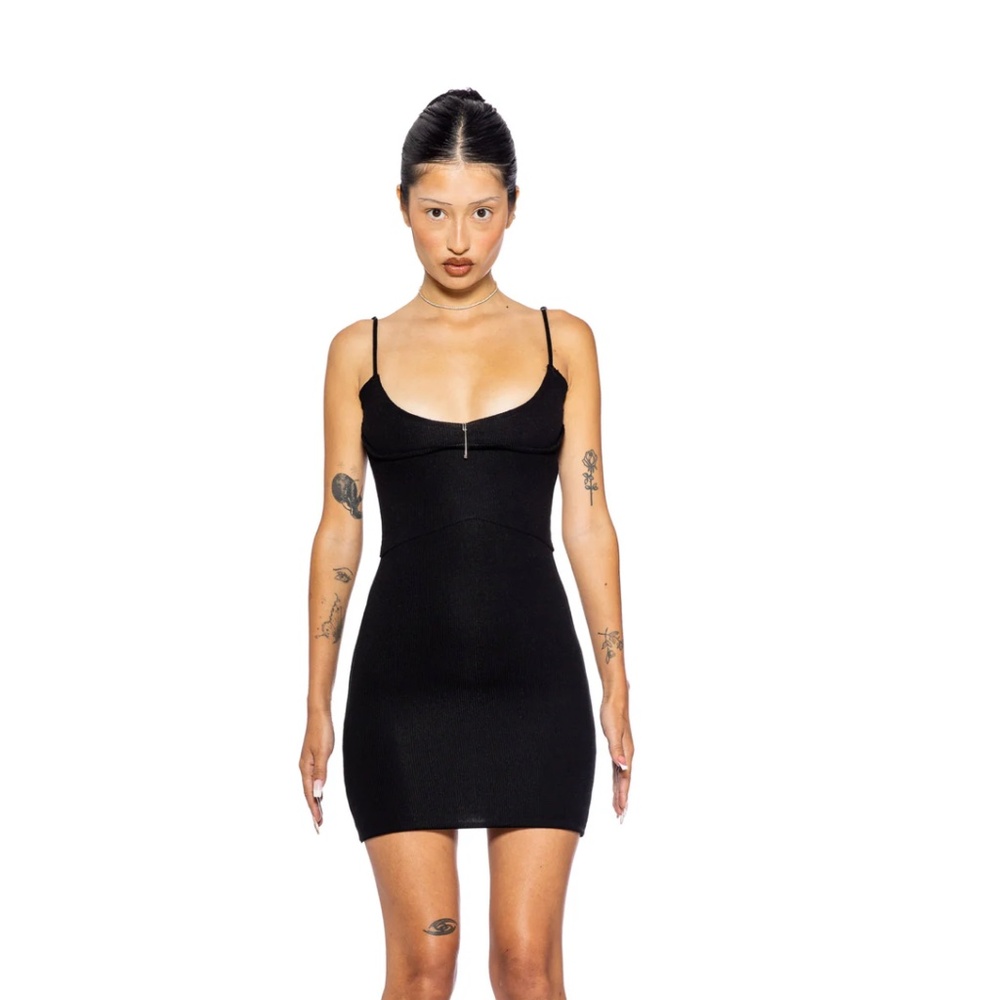 LOW BACK DOUBLE LAYER TANK DRESS IN BLACK ECO RIB